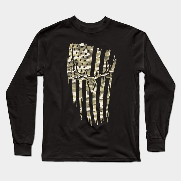 Deer Hunting Camouflage American Flag Long Sleeve T-Shirt by larfly